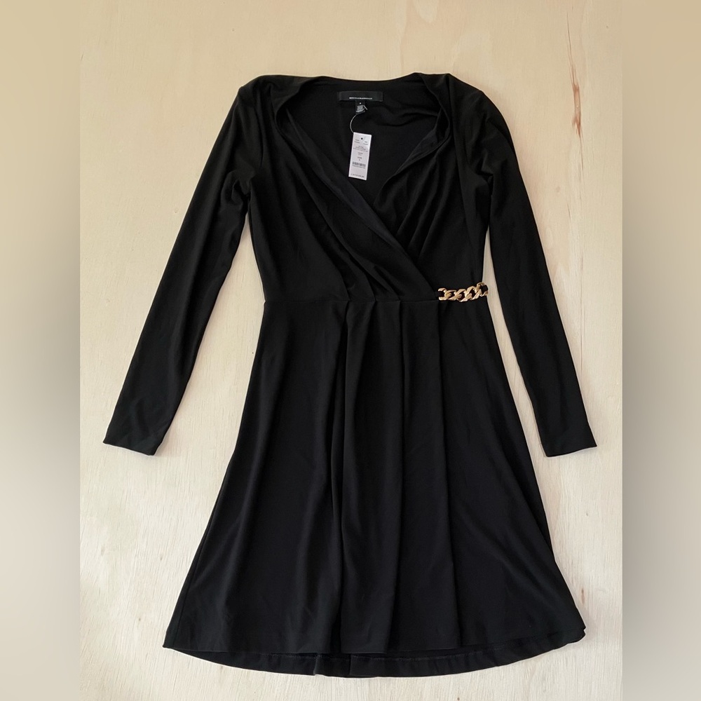 White House Black Market Matte Jersey Black Fit & Flare Dress Size 4 NWT